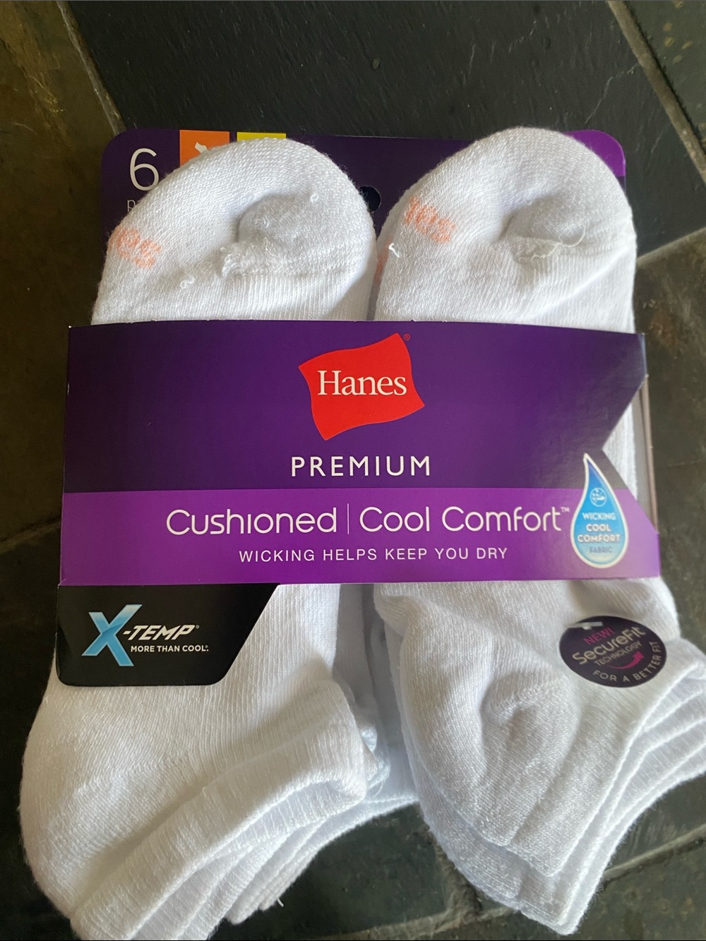 Hanes Premium Cushioned Cool Comfort White No-Show Socks (6 Pack)